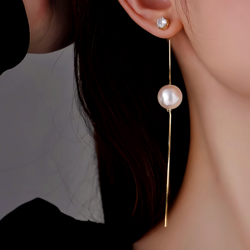 14K Gold-Plated Elegant Long Pearl Tassel Earrings