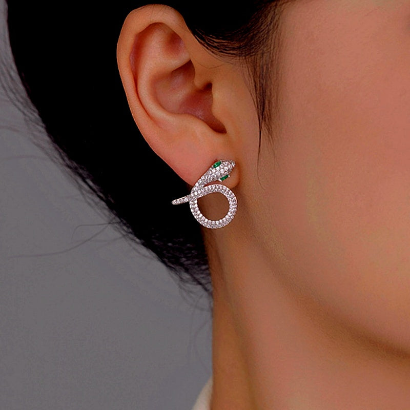 14K Gold-Plated Elegant Micro-Paved Snake-Shaped Earrings