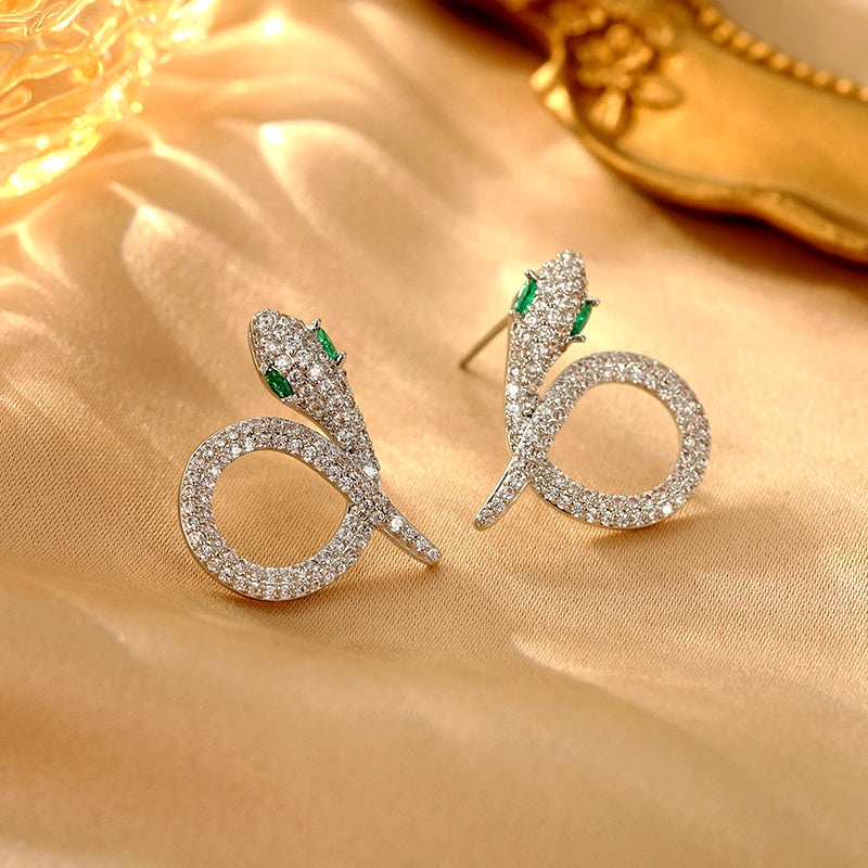 14K Gold-Plated Elegant Micro-Paved Snake-Shaped Earrings