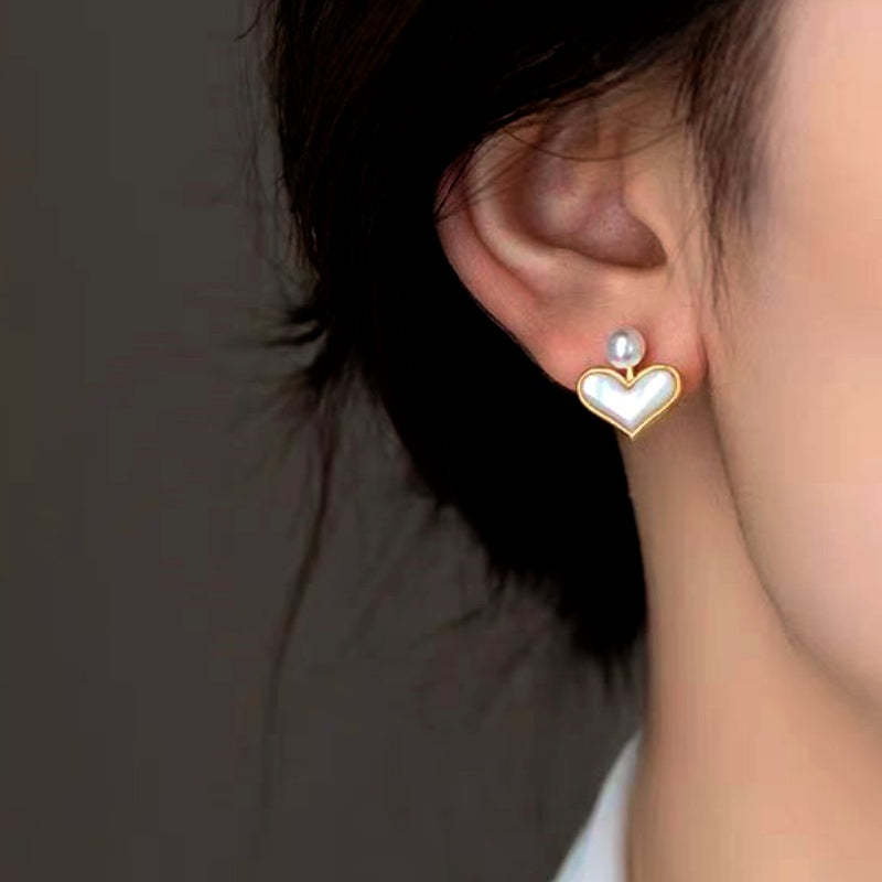 14K Gold-Plated Elegant Mother-Of-Pearl Heart Earrings