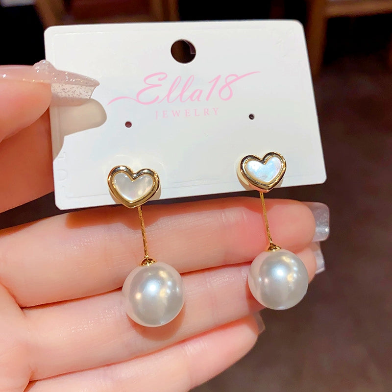 14K Gold-Plated Elegant Mother-Of-Pearl Heart Earrings