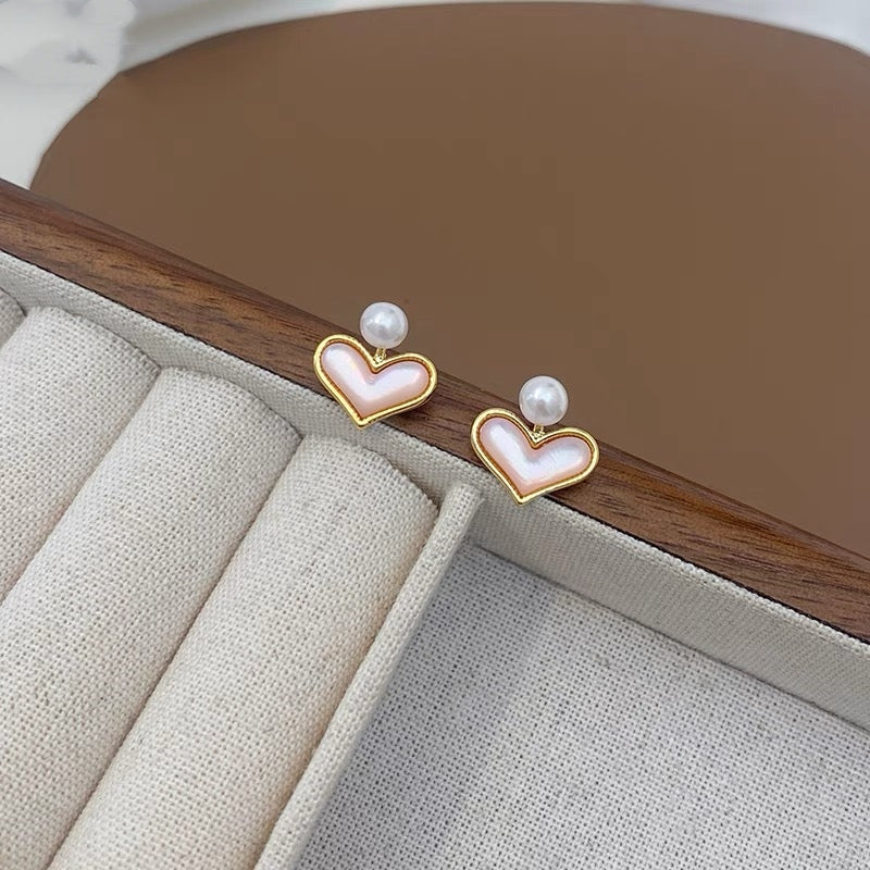 14K Gold-Plated Elegant Mother-Of-Pearl Heart Earrings
