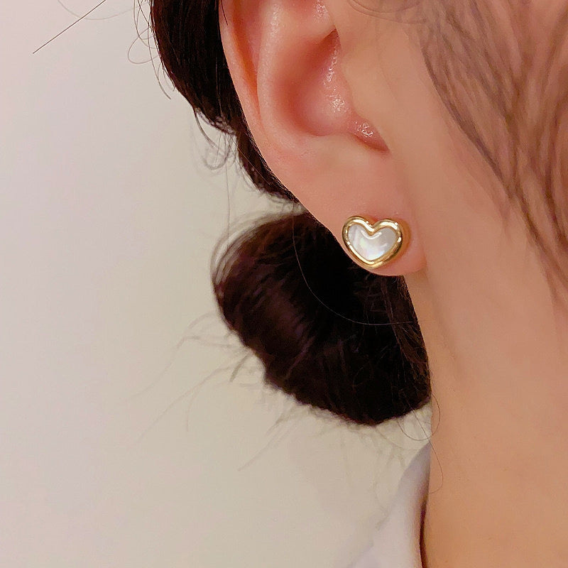 14K Gold-Plated Elegant Mother-Of-Pearl Heart Earrings