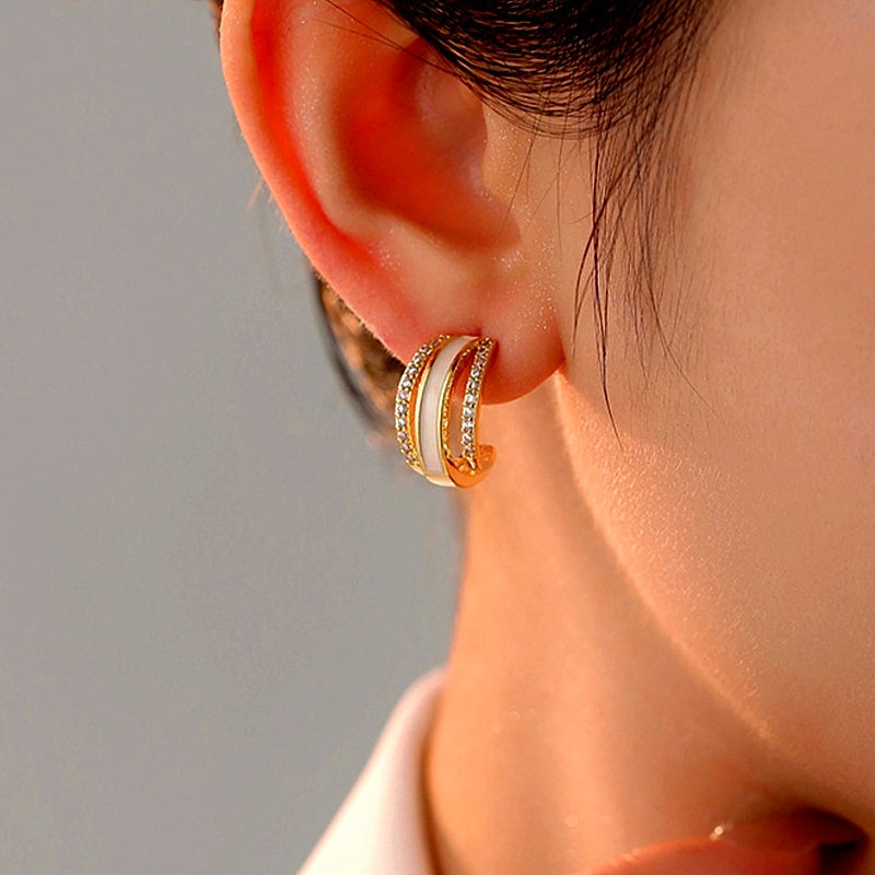 14K Gold-Plated Elegant Oil-Drop Diamond Earrings