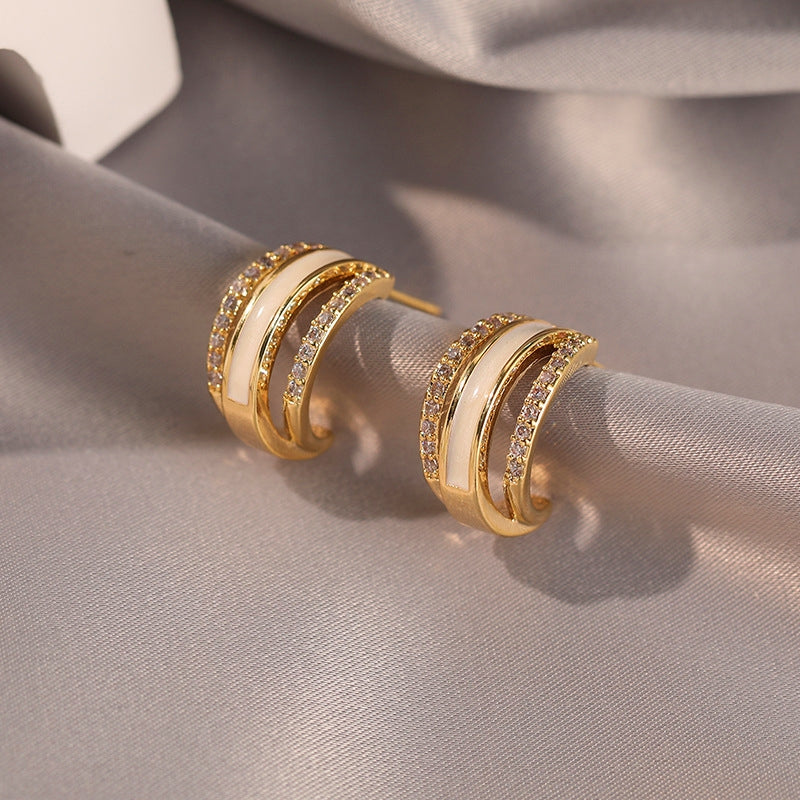14K Gold-Plated Elegant Oil-Drop Diamond Earrings