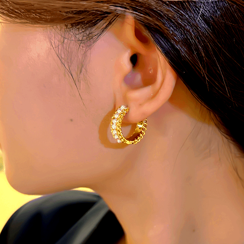 14K Gold-Plated Elegant Pearl Hoop Earrings