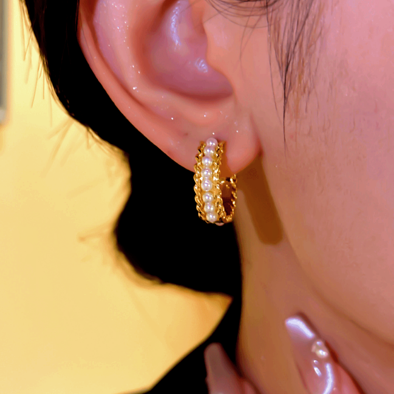 14K Gold-Plated Elegant Pearl Hoop Earrings