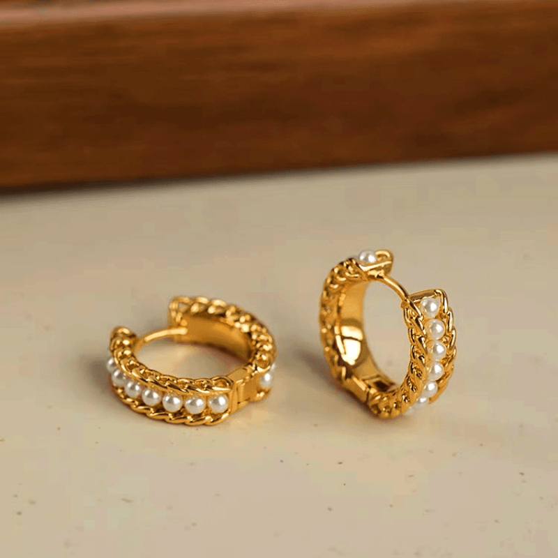 14K Gold-Plated Elegant Pearl Hoop Earrings