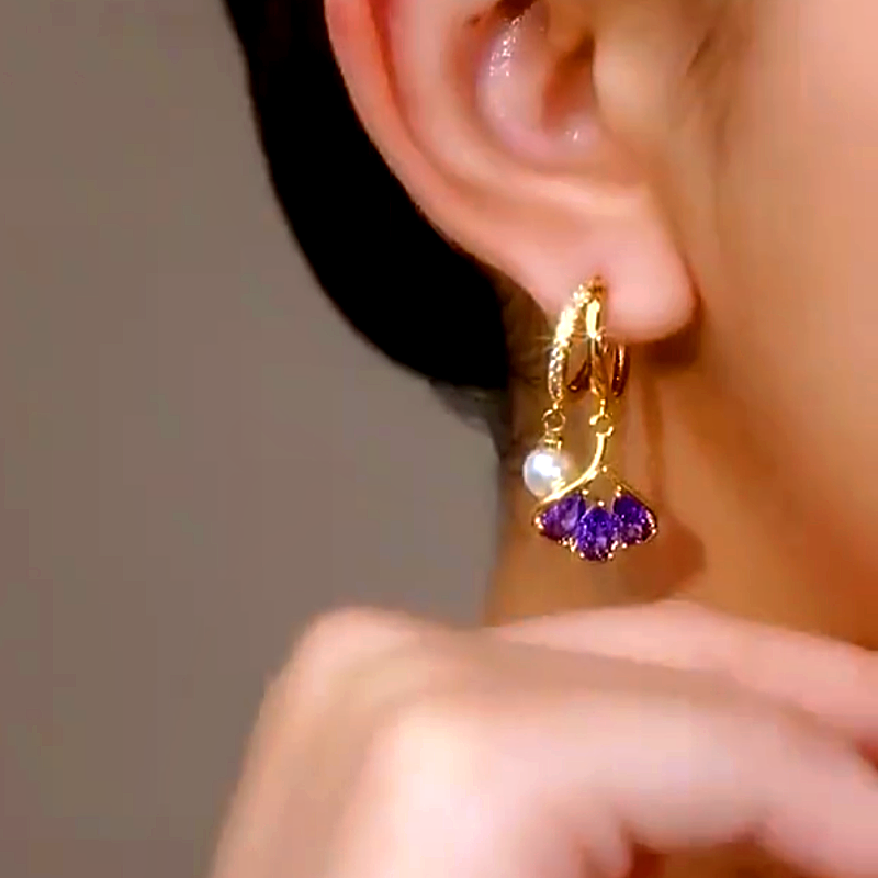 14K Gold-Plated Elegant Purple Leaf Pear Earrings