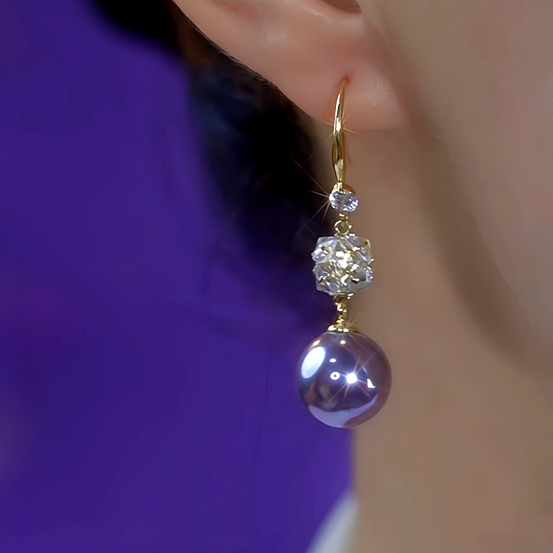 14K Gold-Plated Elegant Purple Pearl Zircon Earrings