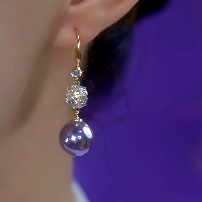 14K Gold-Plated Elegant Purple Pearl Zircon Earrings
