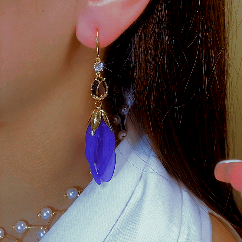 14K Gold-Plated Elegant Purple Tulip Petal Tassel Hook Earrings