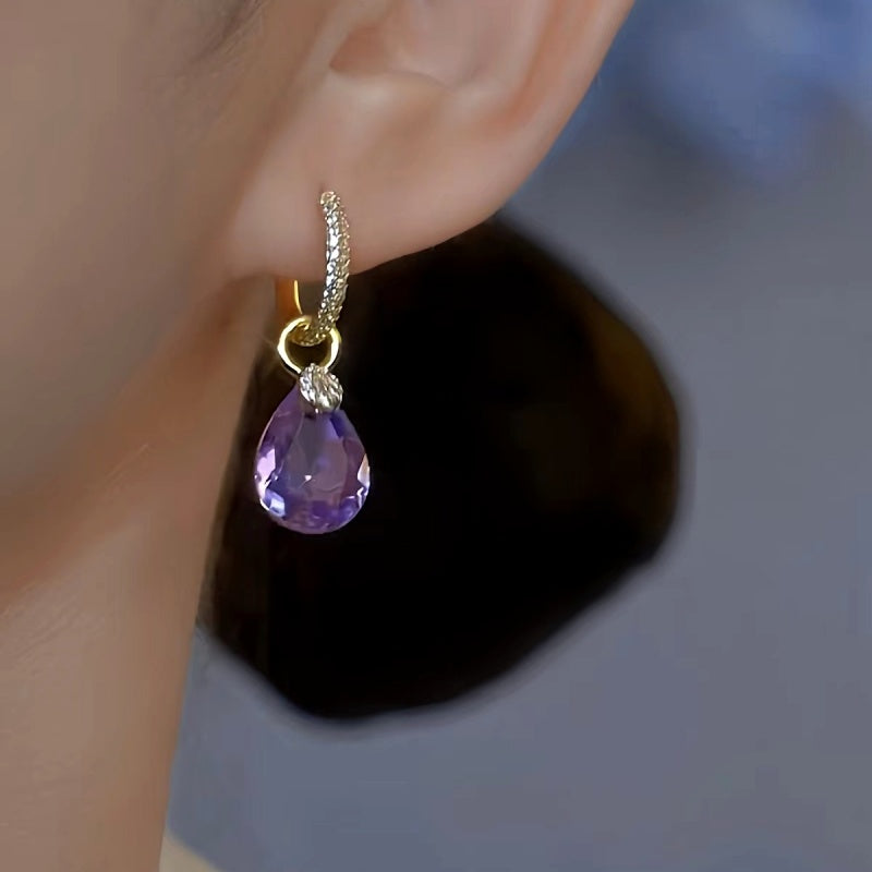 14K Gold-Plated Elegant Purple Water Drop Earrings