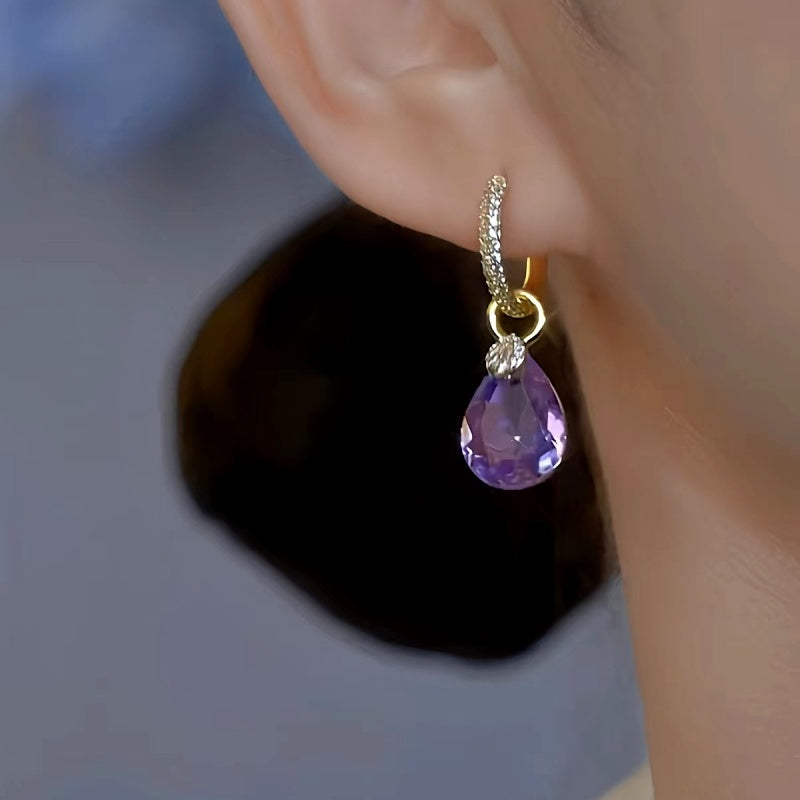 14K Gold-Plated Elegant Purple Water Drop Earrings