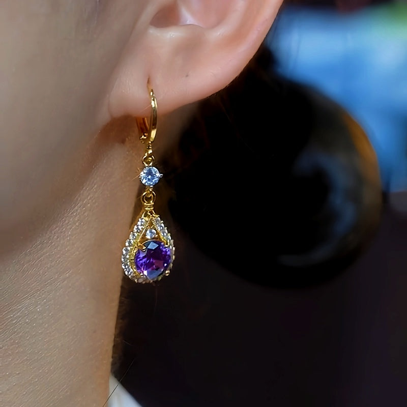 14K Gold-Plated Elegant Purple Zircon Earrings