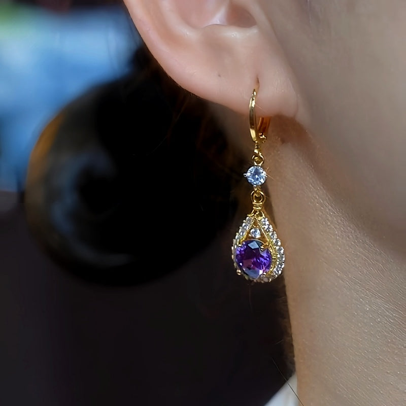14K Gold-Plated Elegant Purple Zircon Earrings