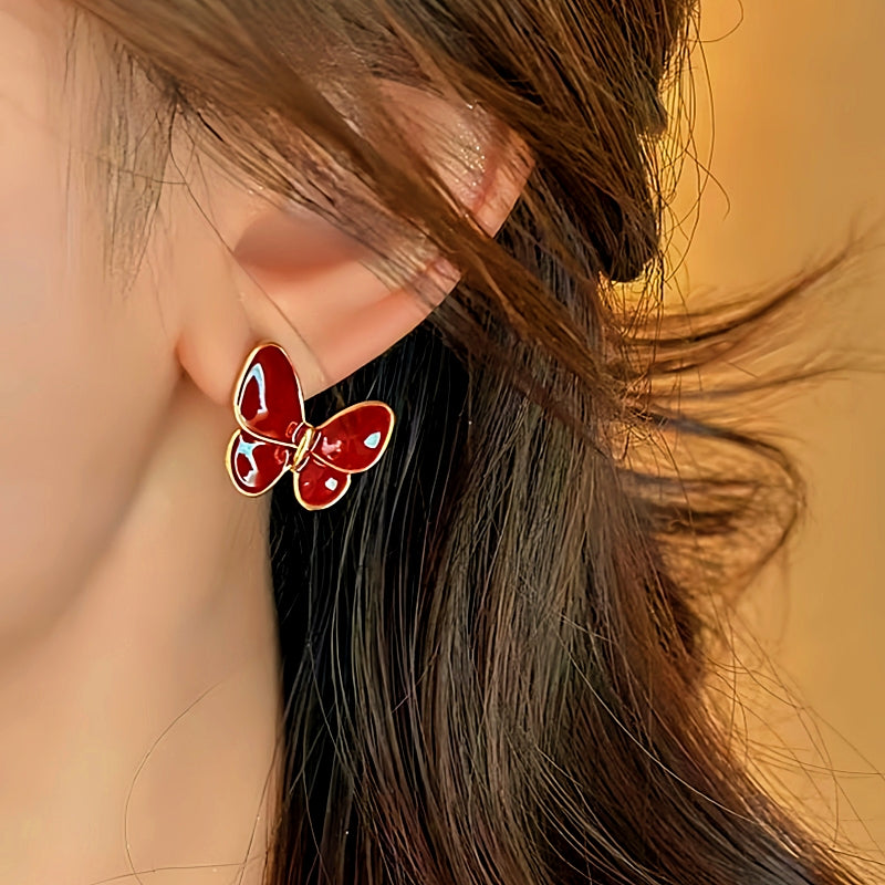 14K Gold-Plated Elegant Red Butterfly Earrings