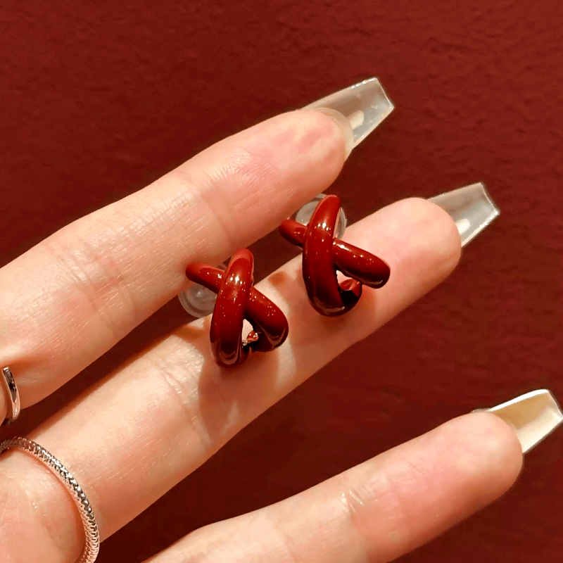 14K Gold-Plated Elegant Red Cross Irregular Earrings