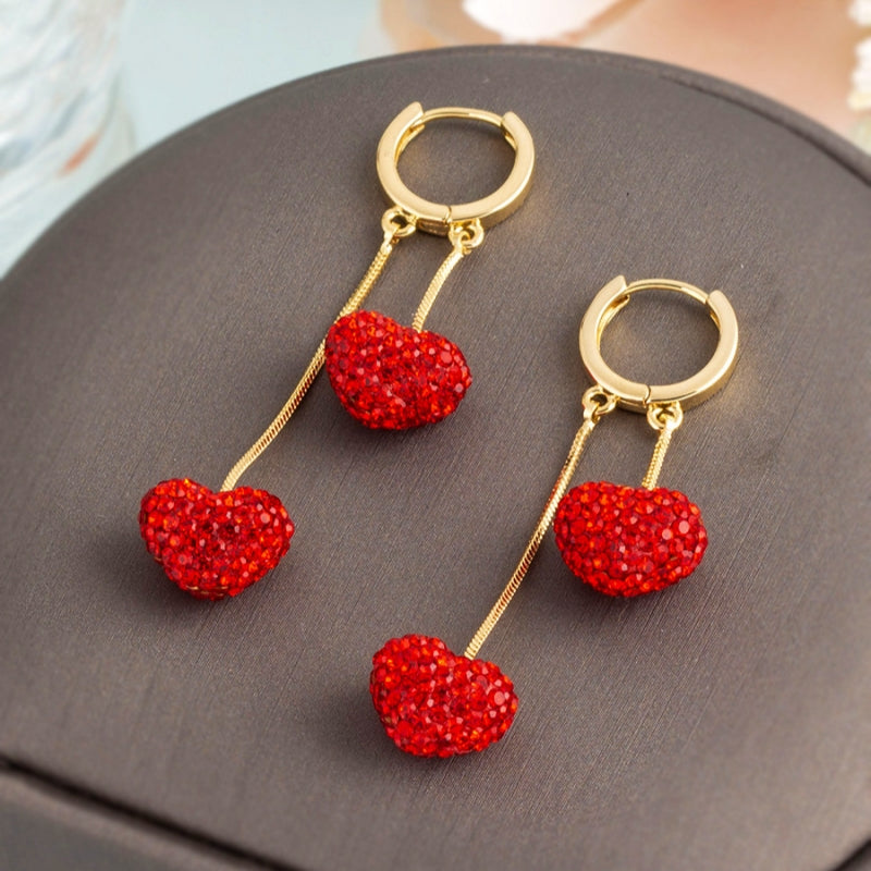 14K Gold-Plated Elegant Red Heart Earrings