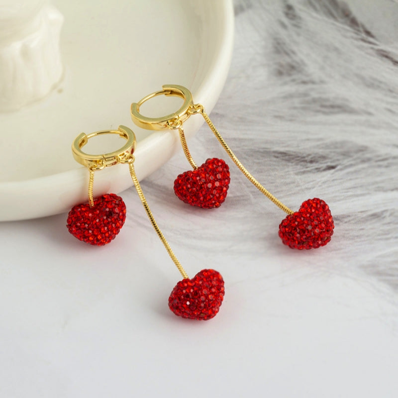 14K Gold-Plated Elegant Red Heart Earrings