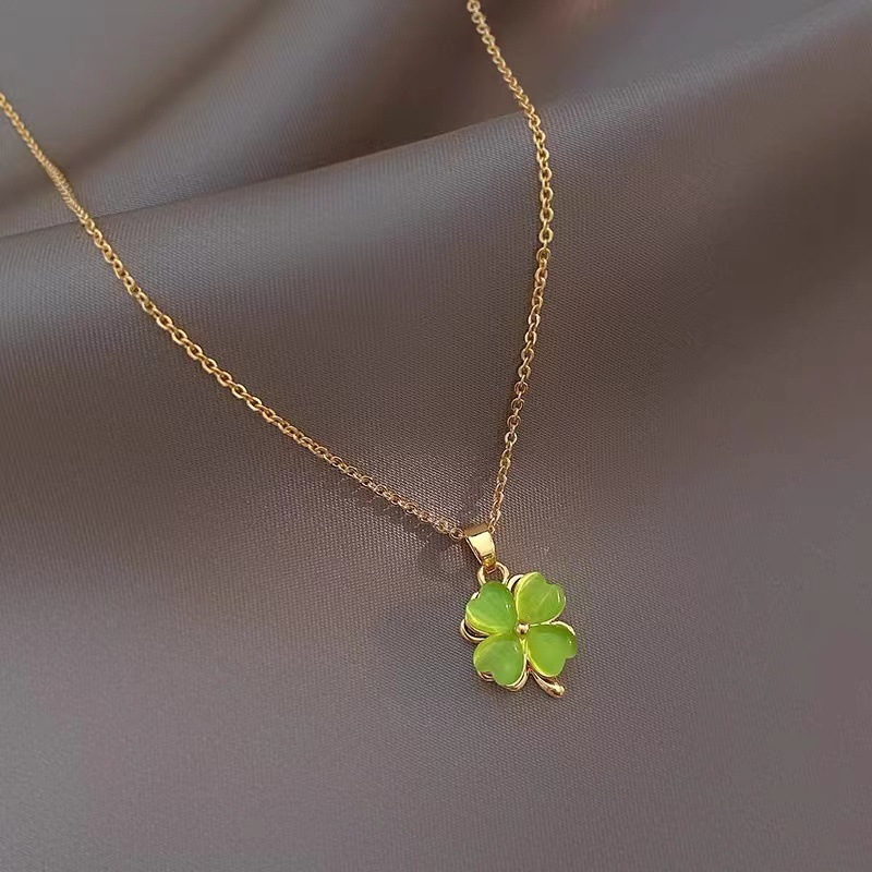 14K Gold-Plated Elegant Rotating Green Opal Flower Necklaces