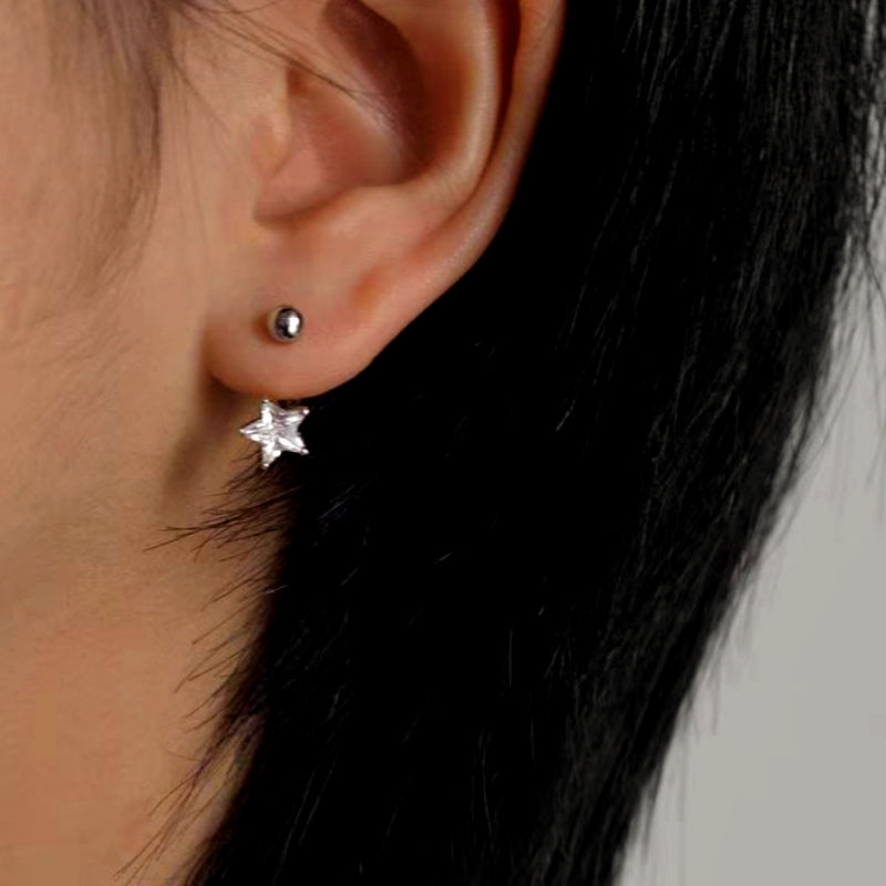 14K Gold-Plated Elegant Screw Zircon Star Earrings