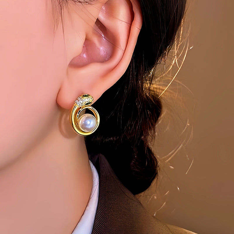14K Gold-Plated Elegant Snake Pearl Earrings