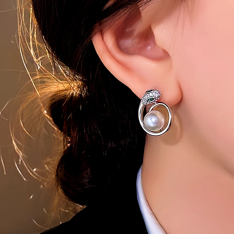 14K Gold-Plated Elegant Snake Pearl Earrings