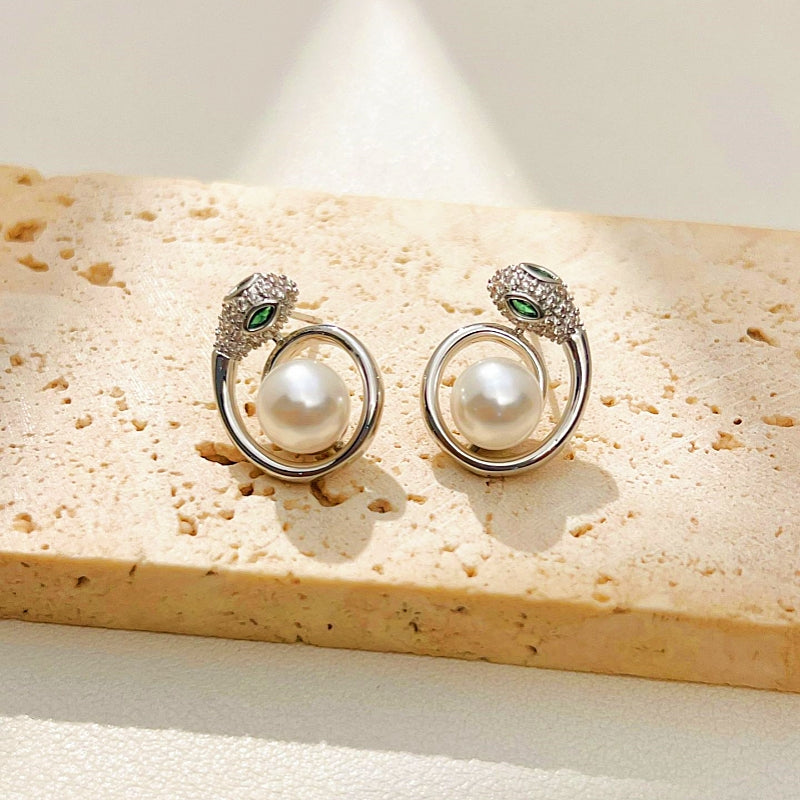 14K Gold-Plated Elegant Snake Pearl Earrings