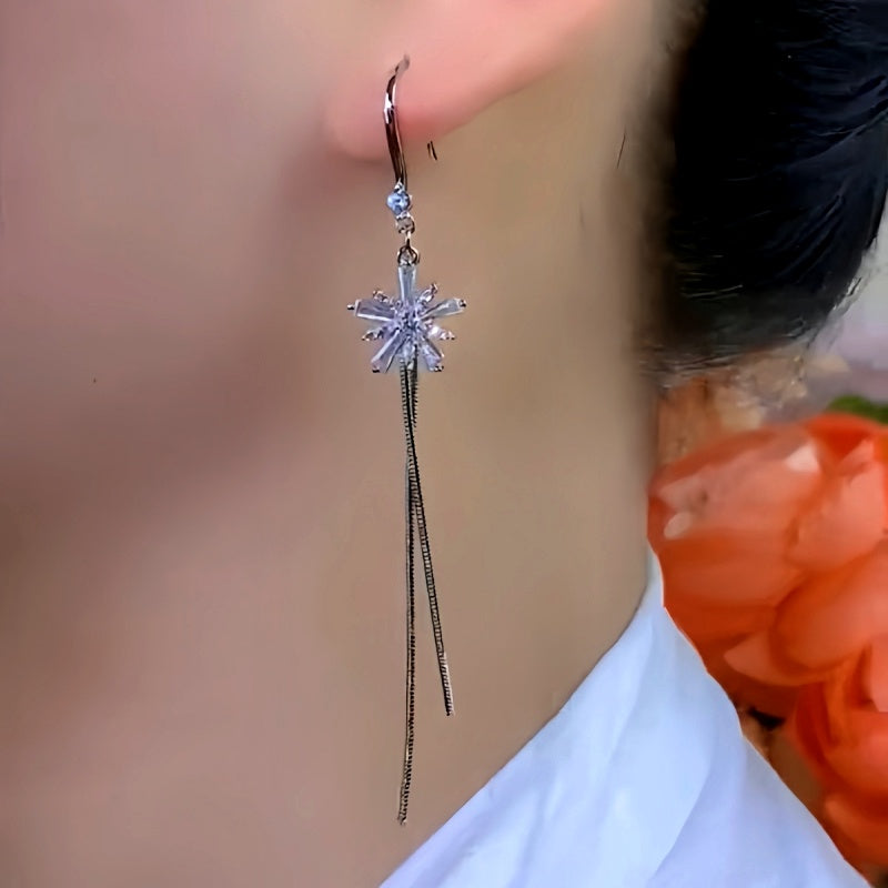 14K Gold-Plated Elegant Snowflake Tassel Ear Hook Earrings