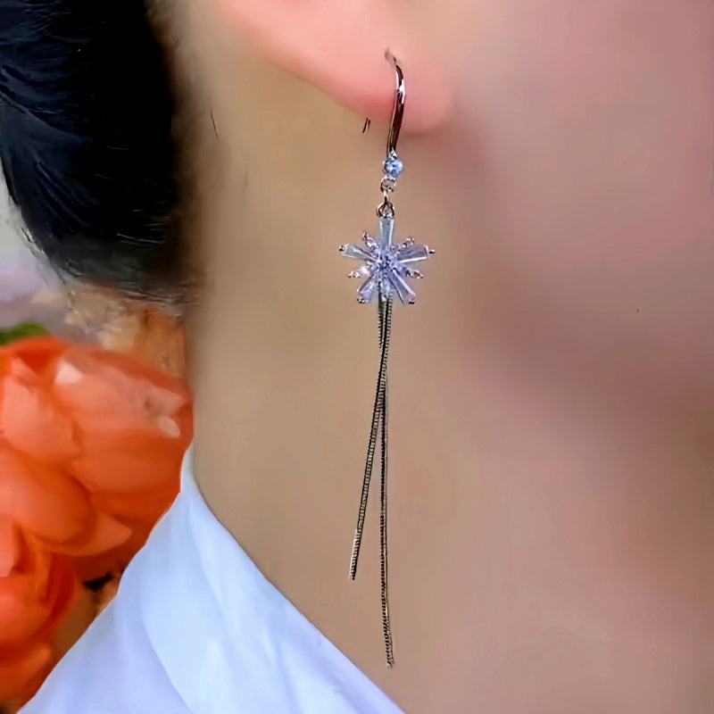 14K Gold-Plated Elegant Snowflake Tassel Ear Hook Earrings