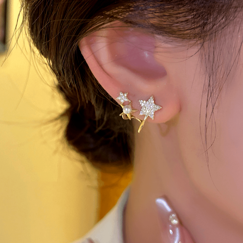 14K Gold-Plated Elegant Star Pearl Studs
