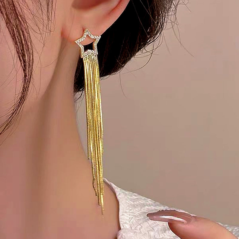 14K Gold-Plated Elegant Star Tassel Earrings