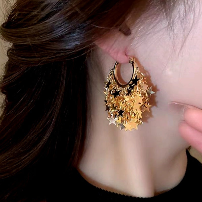 14K Gold-Plated Elegant Star Tassel Earrings