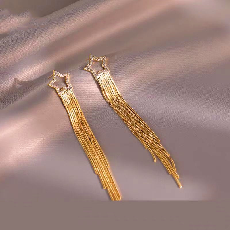 14K Gold-Plated Elegant Star Tassel Earrings