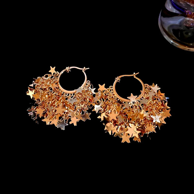 14K Gold-Plated Elegant Star Tassel Earrings
