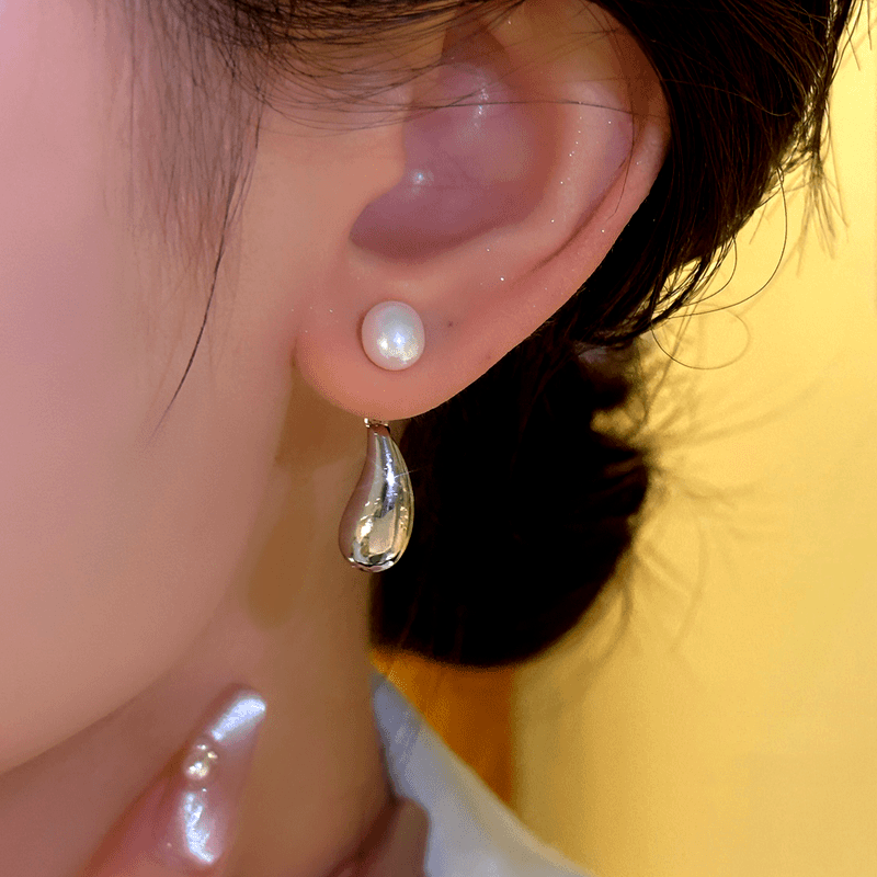 14K Gold-Plated Elegant Two-Piece Irregular Drop Pearl Earrings
