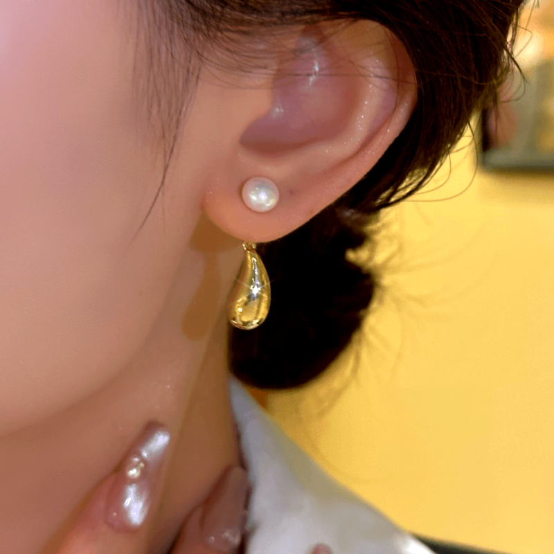 14K Gold-Plated Elegant Two-Piece Irregular Drop Pearl Earrings