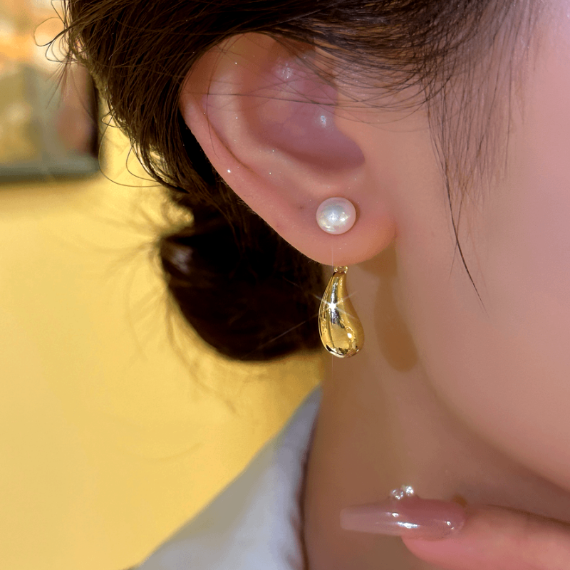 14K Gold-Plated Elegant Two-Piece Irregular Drop Pearl Earrings