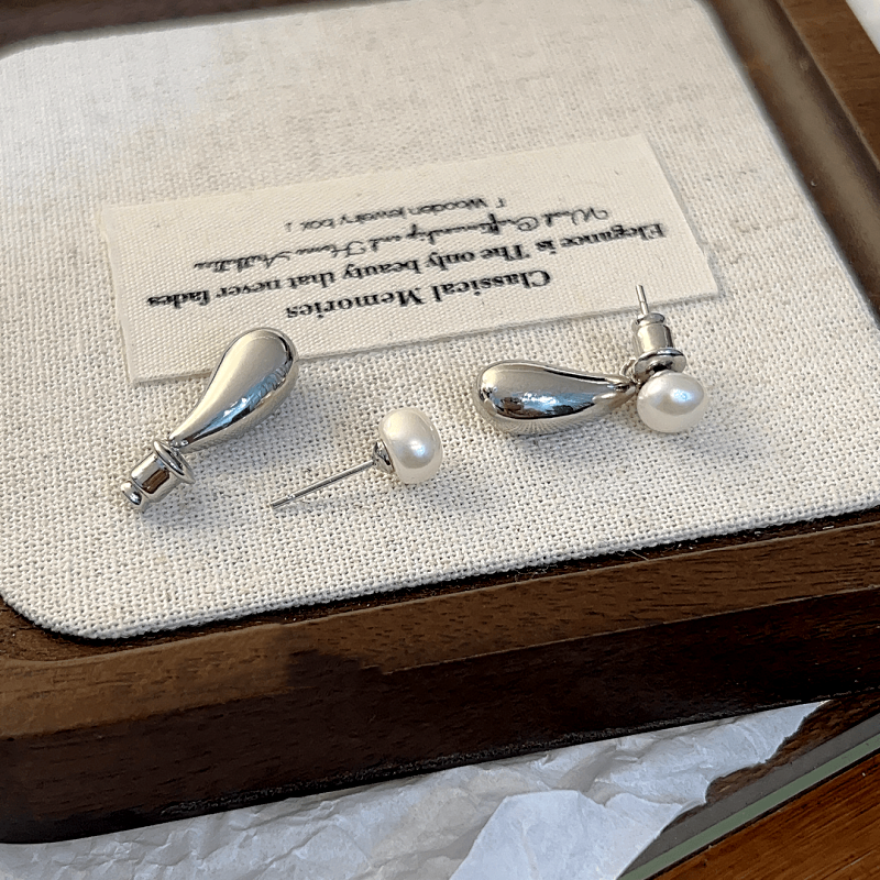 14K Gold-Plated Elegant Two-Piece Irregular Drop Pearl Earrings