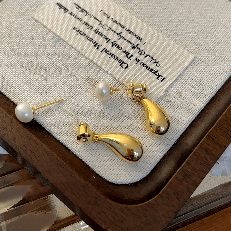 14K Gold-Plated Elegant Two-Piece Irregular Drop Pearl Earrings