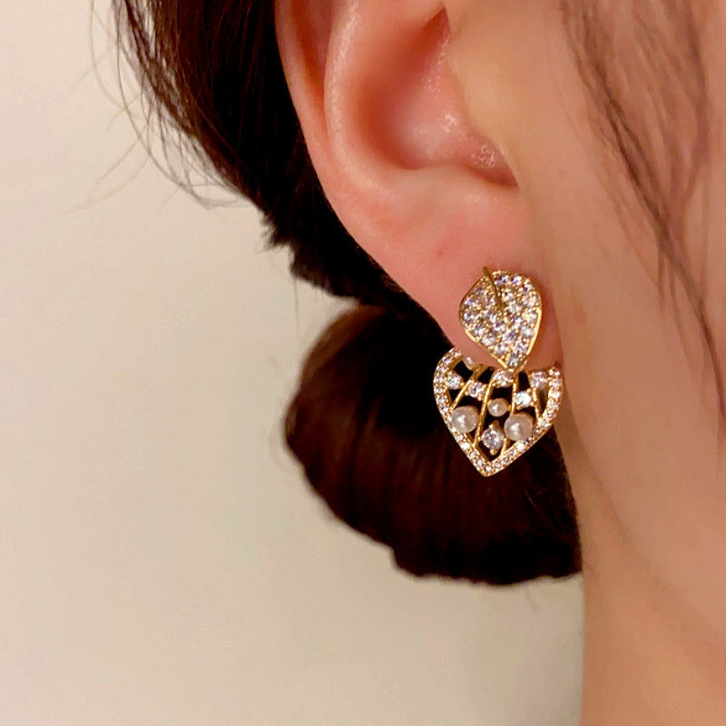 14K Gold-Plated Elegant Two-Piece Leaf Earrings