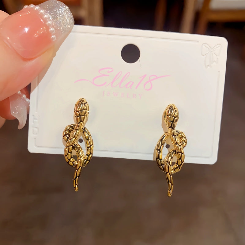 14K Gold-Plated Elegant Vintage Black Metal Snake Earrings