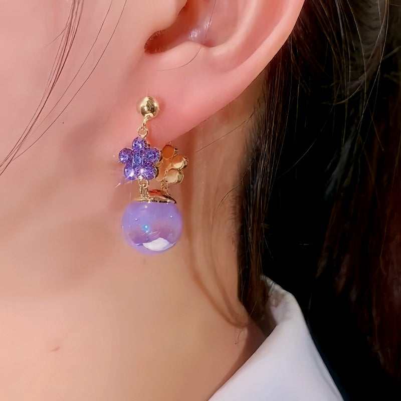 14K Gold-Plated Elegant Volet Flower Pearl Earrings