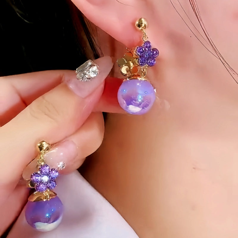 14K Gold-Plated Elegant Volet Flower Pearl Earrings