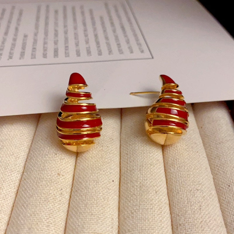 14K Gold-Plated Elegant Water Drop Oil Spiral Earrings