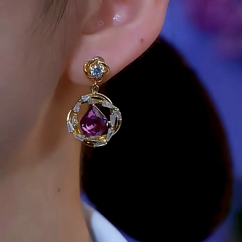 14K Gold-Plated Elegant Winding Purple Diamond Earrings