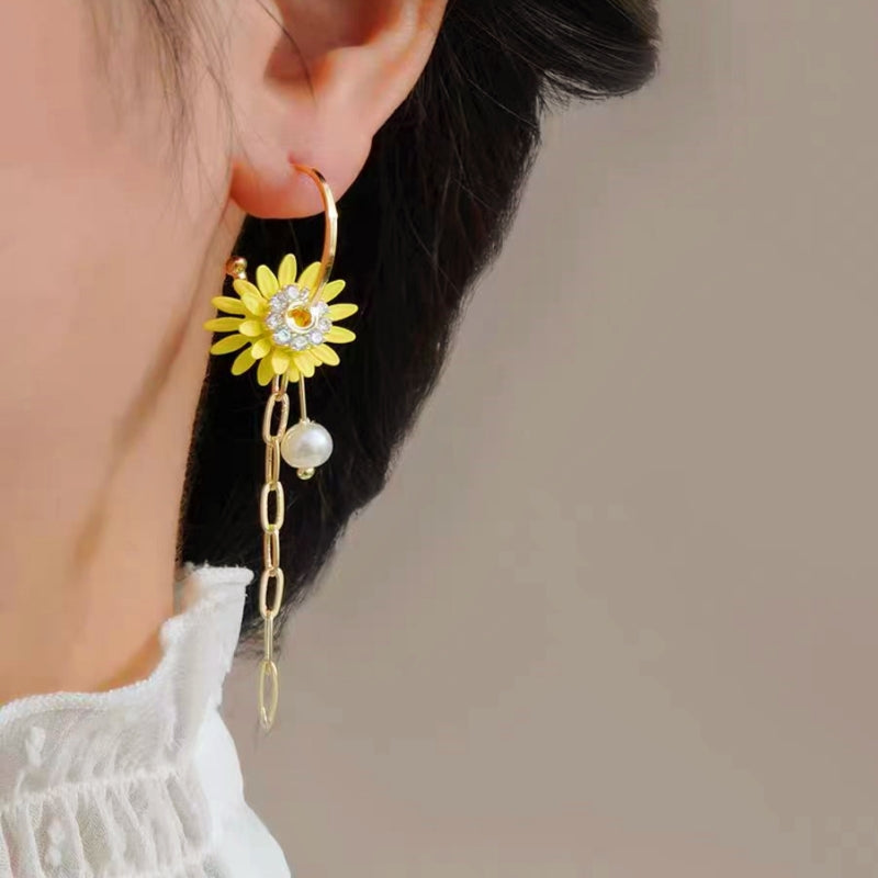 14K Gold-Plated Elegant Yellow Flower Earrings