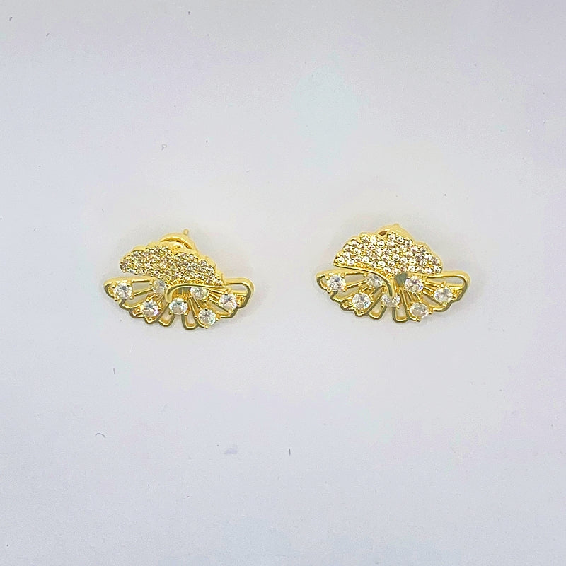 14K Gold-Plated Elegant Zircon Apricot Leaf Earrings