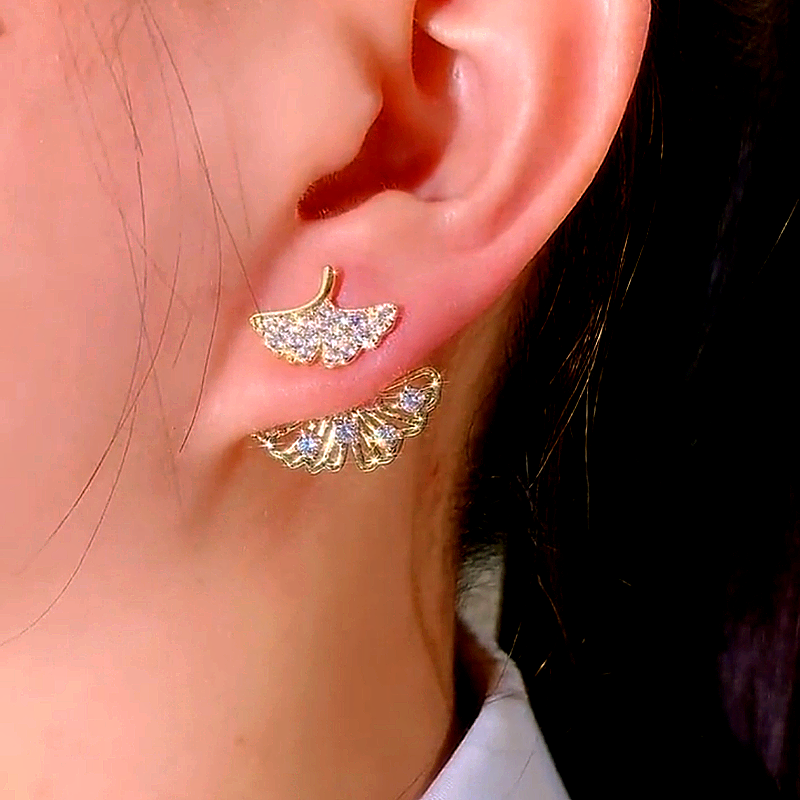 14K Gold-Plated Elegant Zircon Apricot Leaf Earrings